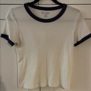 Brandy Melville White and Navy Ringer Tee